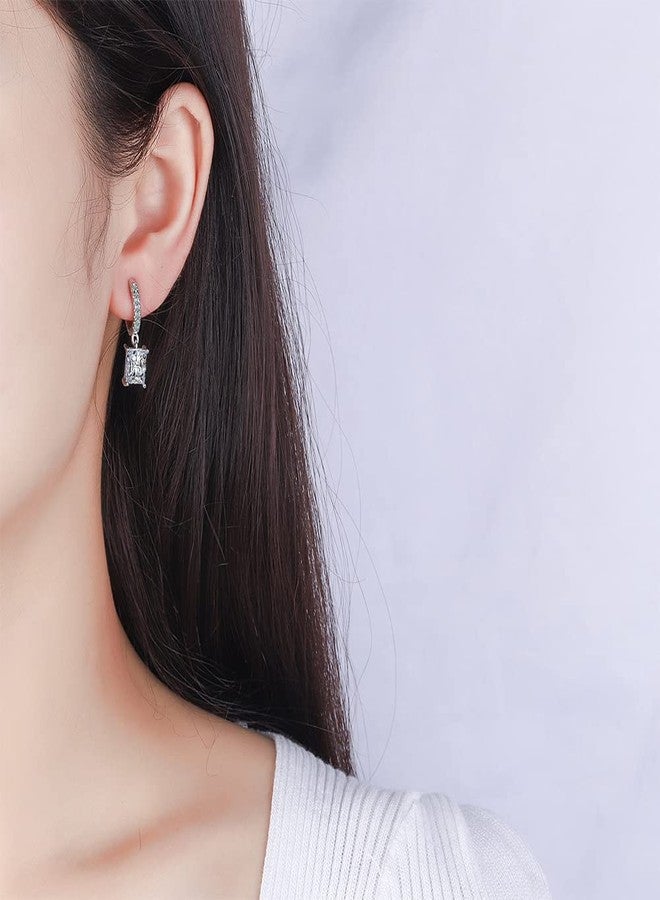 Izpack Square Diamond Dangle Drop Small Hoop Earrings Sterling Silver Plated Crystal Cubic Zirconia Dangling Huggie Hoops Earring Stud Delicate Jewelry Gifts for Women Hypoallergenic - Image 2